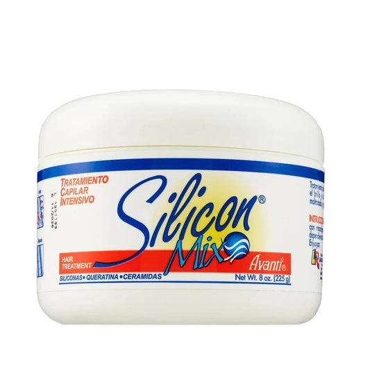 Jar of Silicon Mix hair treatment on a white background