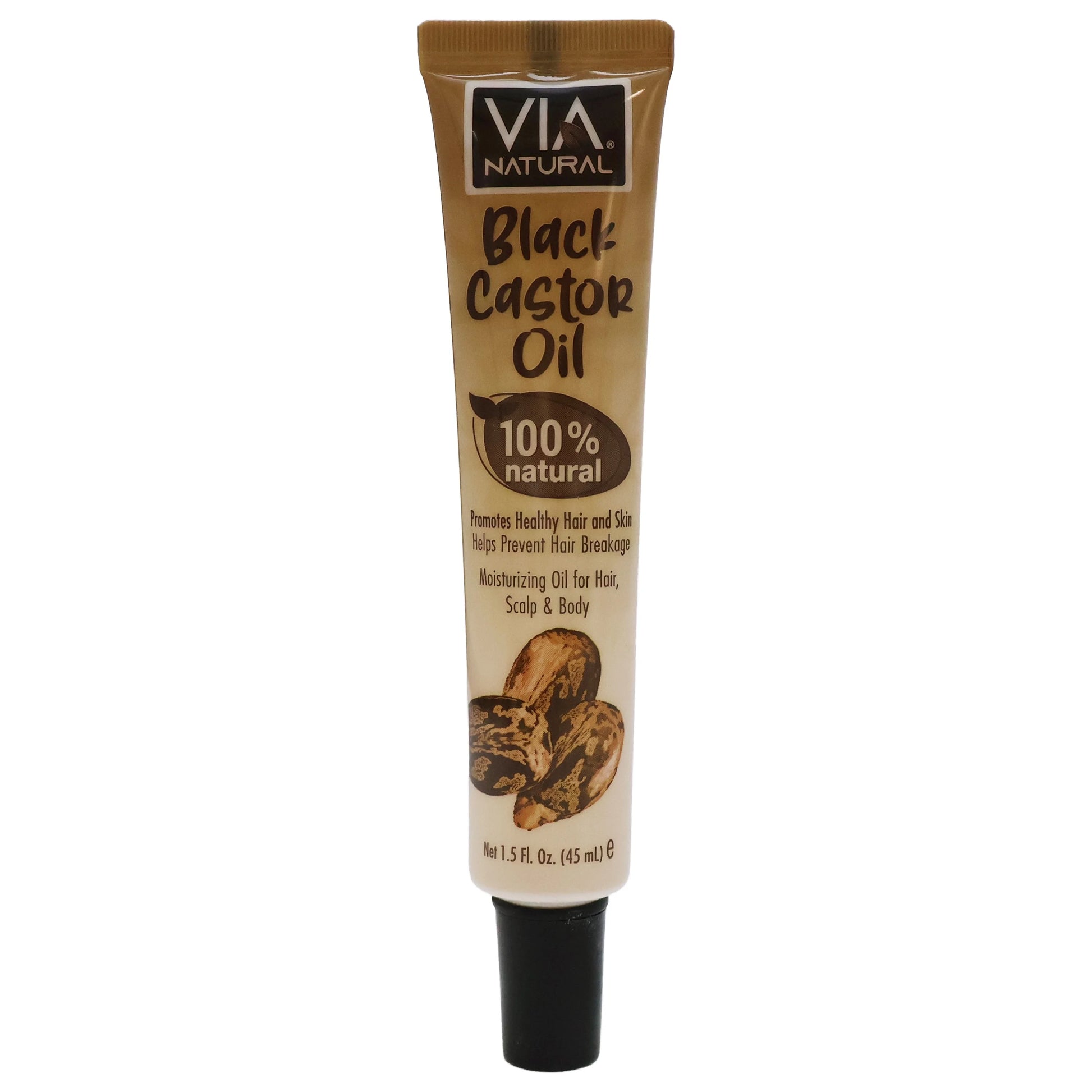 Tube of VIA Natural Black Castor Oil on a white background
