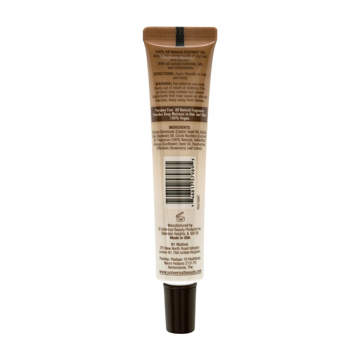 Tube of cosmetic product with label on a white background