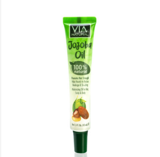 Tube of Via Natural Jojoba Oil on a white background