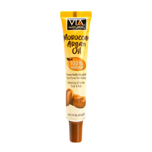 Tube of Via Natural Moroccan Argan Oil on a white background