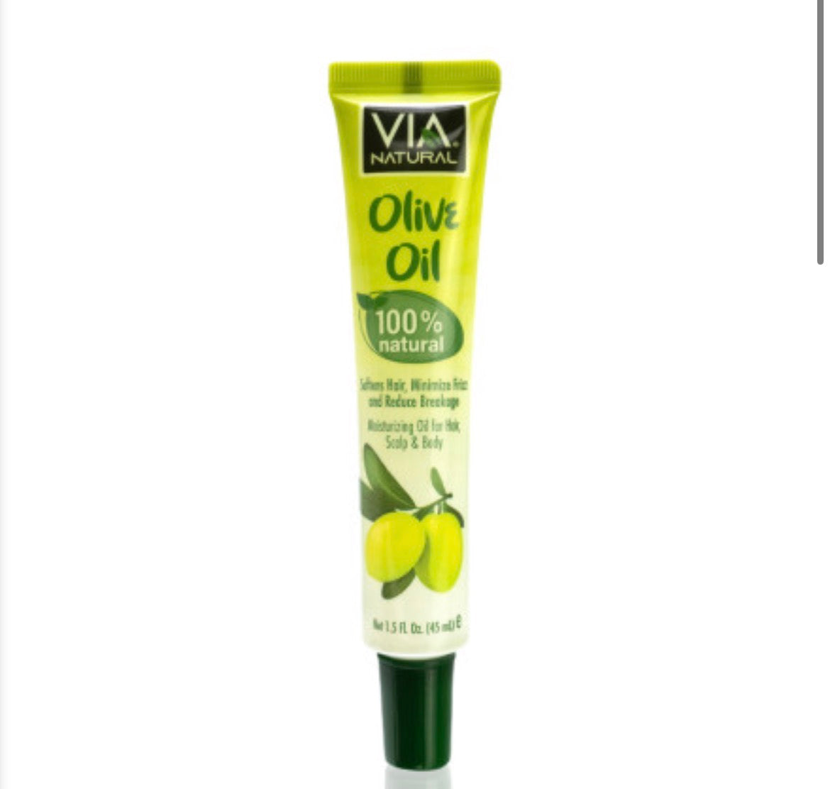 Tube of Via Natural Olive Oil on a white background