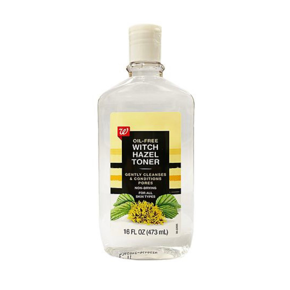 Walgreens Beauty Witch Hazel Face Toner bottle, promoting clear skin with a non-greasy formula for all skin types.