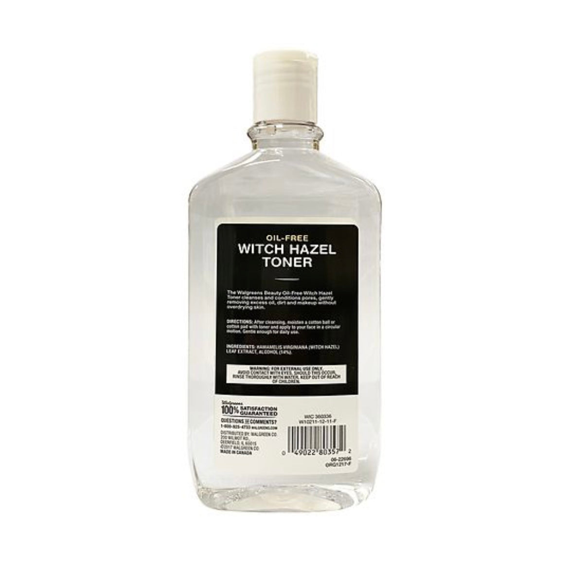 A bottle of Walgreens Beauty Witch Hazel Face Toner, designed to cleanse pores and promote radiant, clear skin daily.